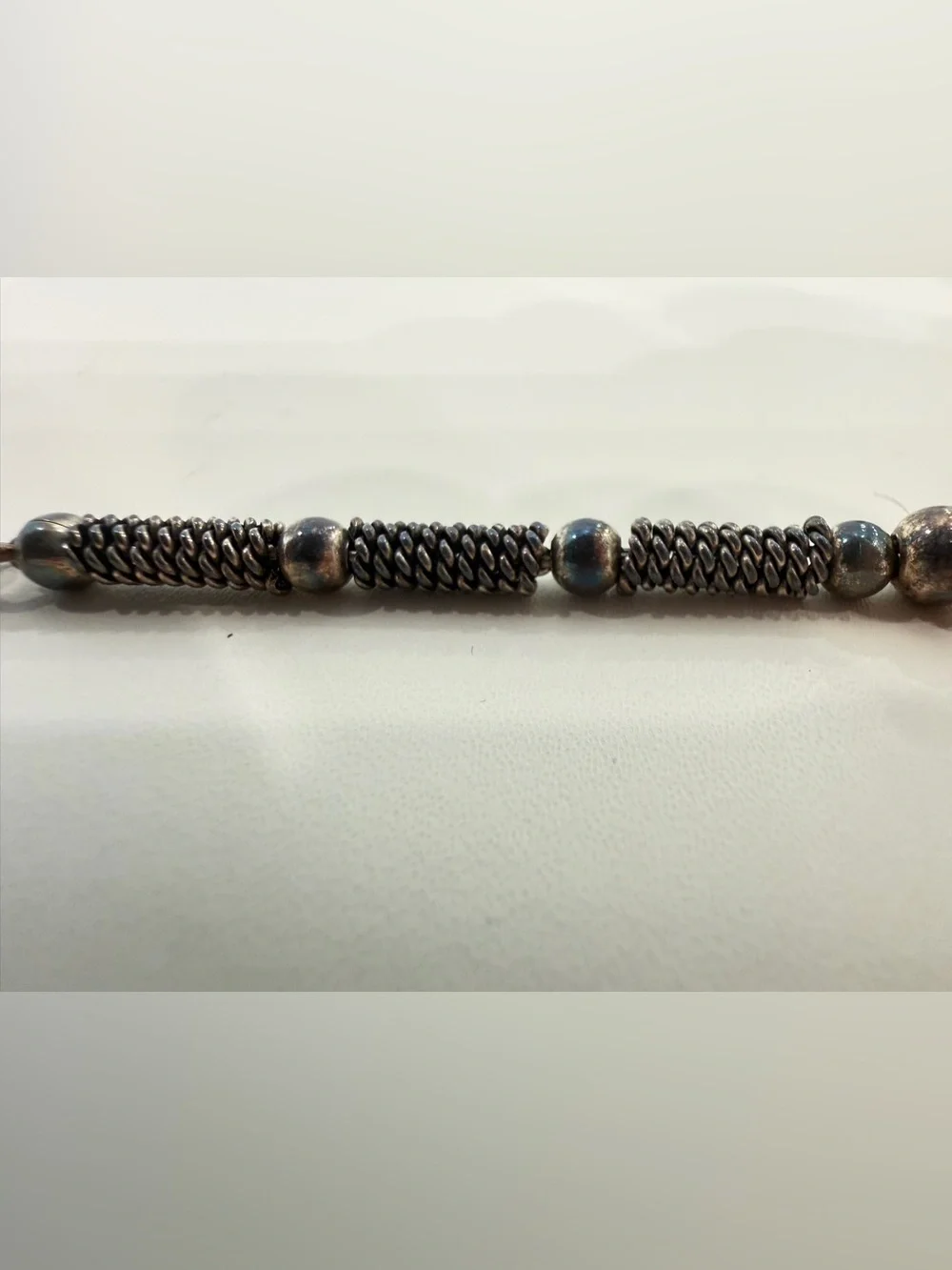 Vintage 90s Sterling Silver Textured Mesh & Beaded Ball Strand Bracelet